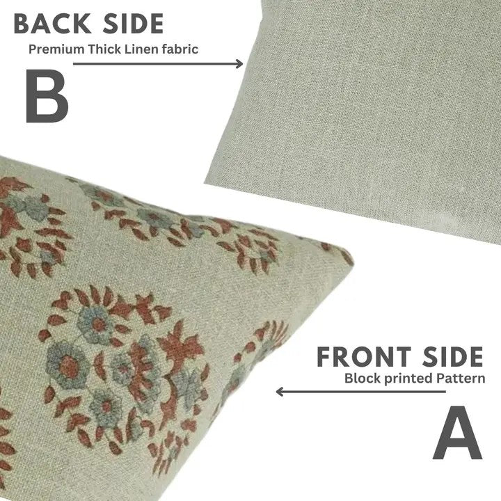 Floral Meadow Hand Block Pillow case Thick Linen - Anarkali