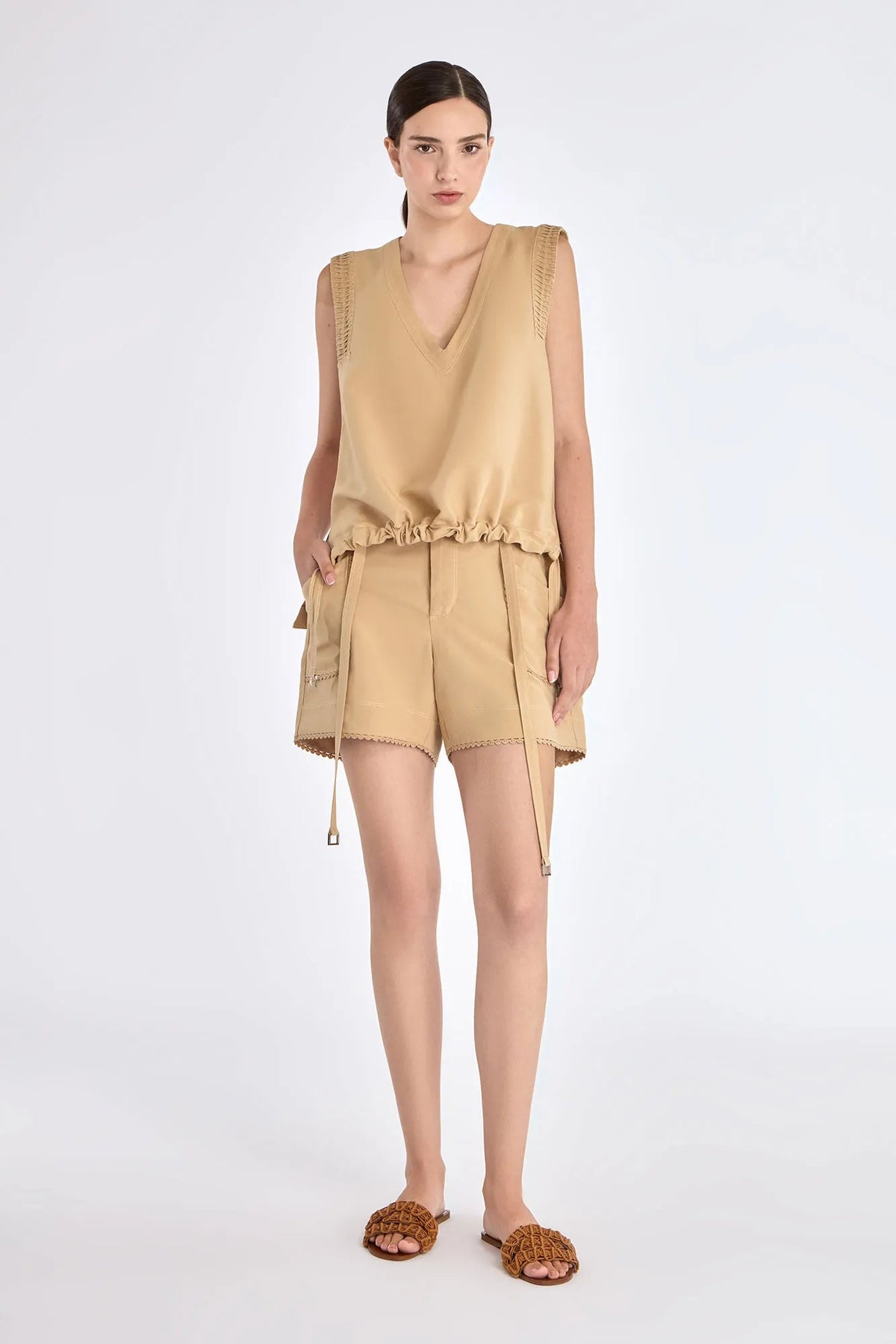 Valencia Adjustable Hem Blouse | Camel