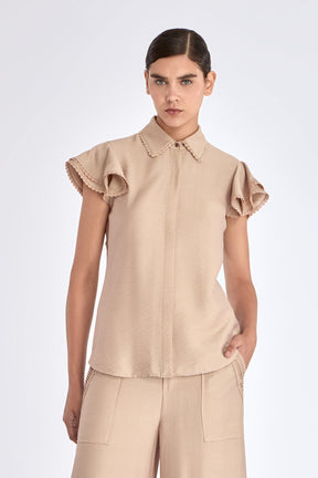 Clark Ruffle Sleeve Blouse | Nude