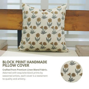 Heritage Block Design Linen Blend Pillow Cover - Kirti
