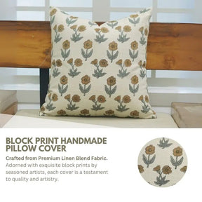 Heritage Block Design Linen Blend Pillow Cover - Kirti