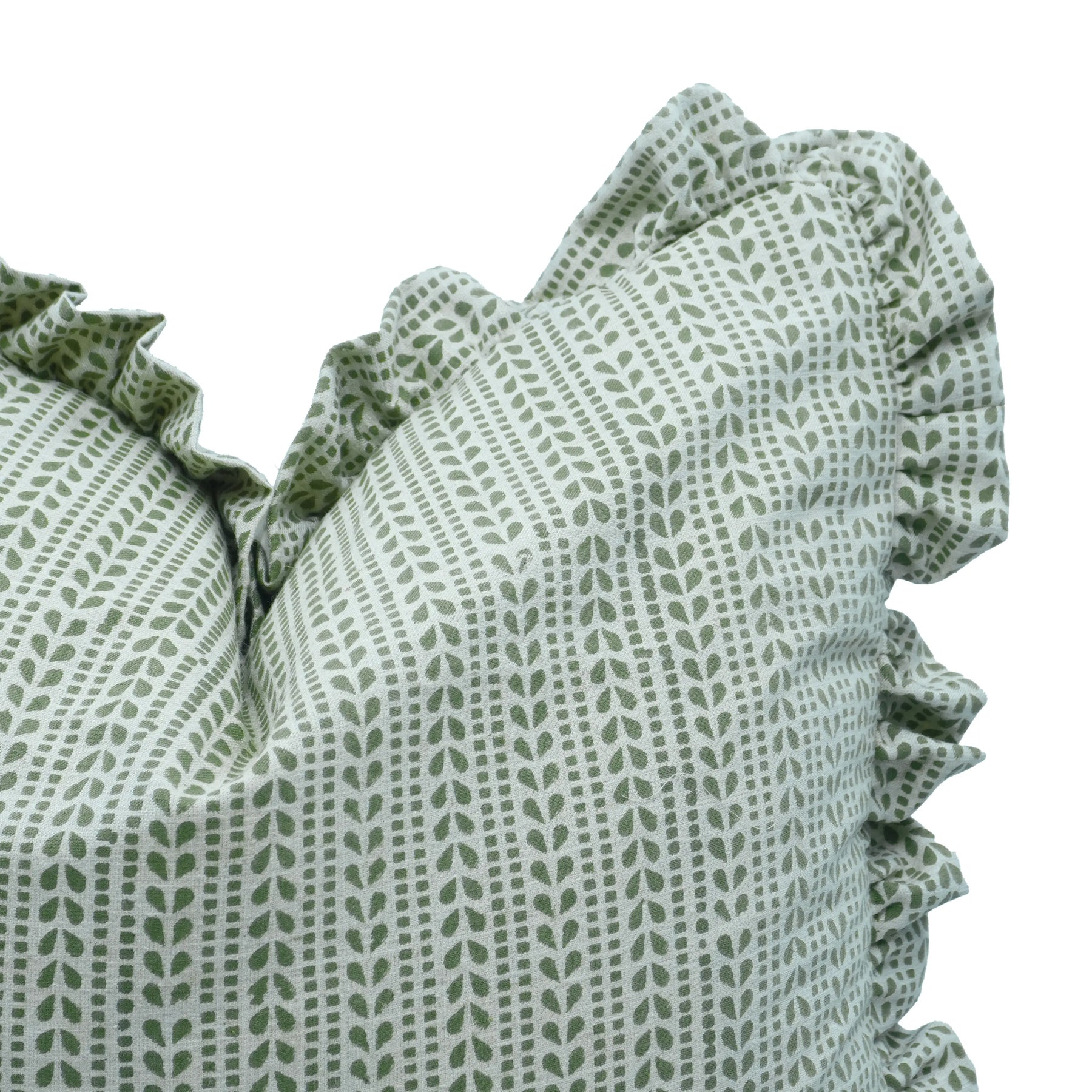 Handmade Block Print Linen Blend Frill Cushion Cover -Ratanbel