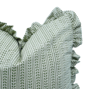 Handmade Block Print Linen Blend Frill Cushion Cover -Ratanbel