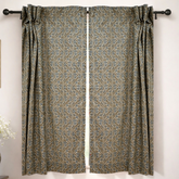 Gray Green Floral Block Print Linen Curtain Handmade Light Filtering Panel - Vanmala