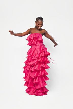 Linen KOKO Ruffle Top in Pink