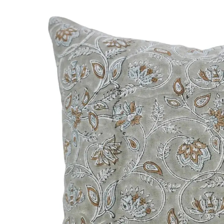 Indian Hand Block Printed Viscose Linen Pillow Cover- Saraswati