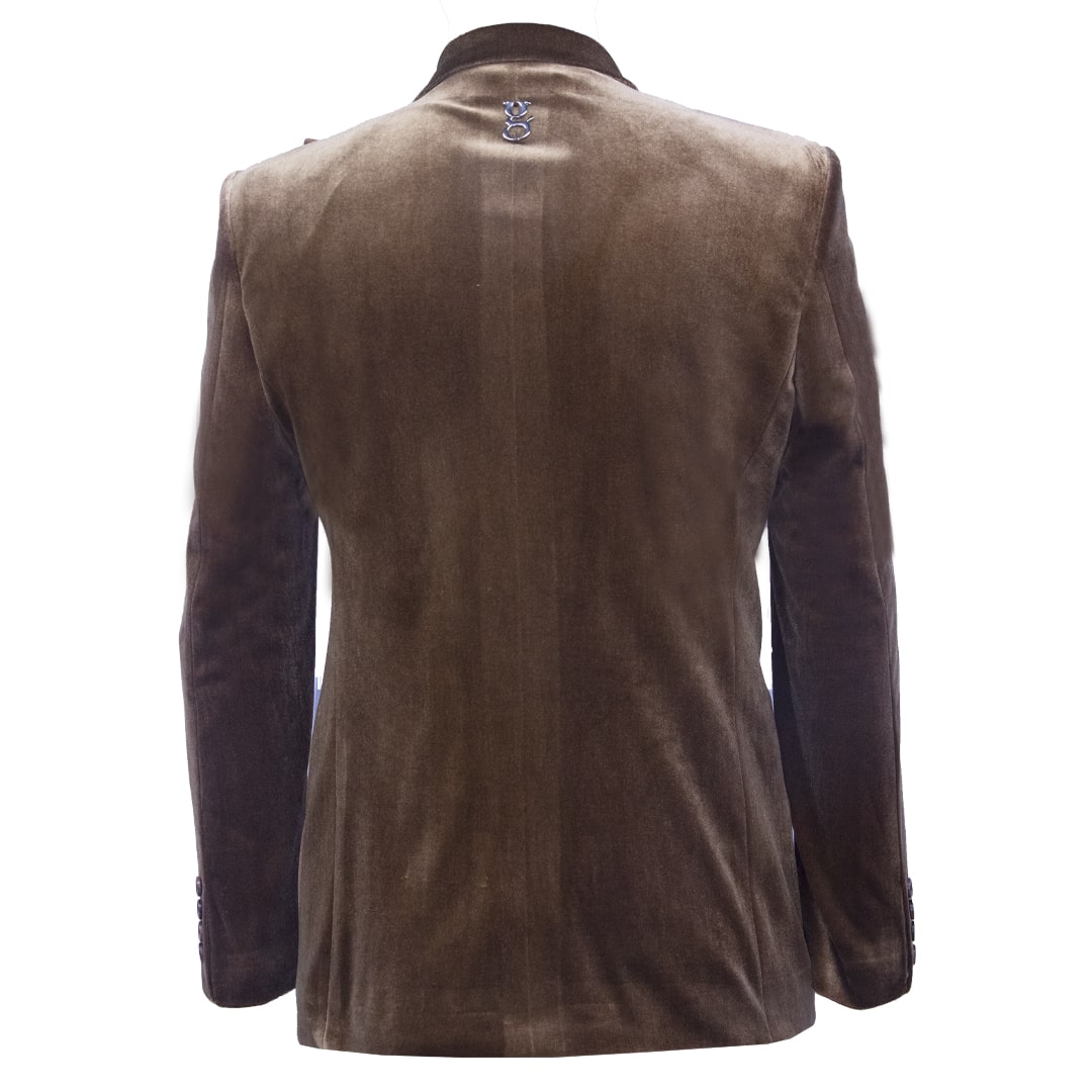 Brown velvet blazer with double satin lapel