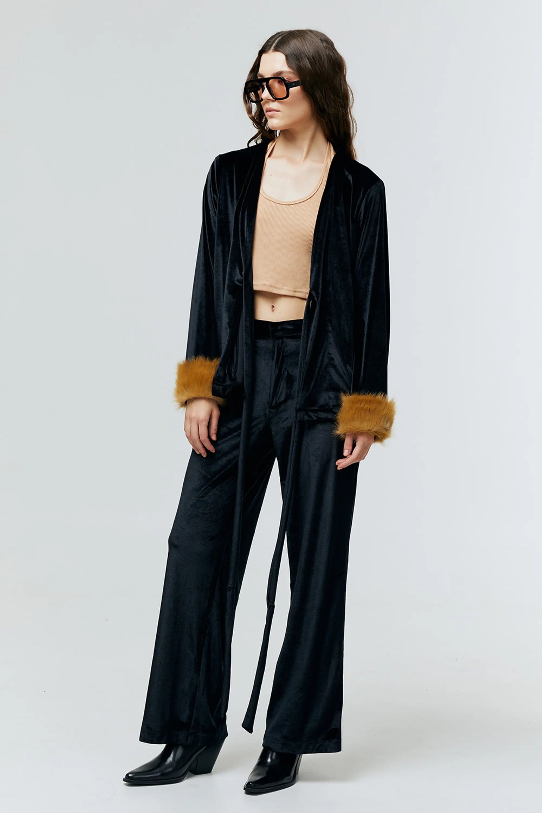 AURIELLE VELVET FUR CUFF TOP