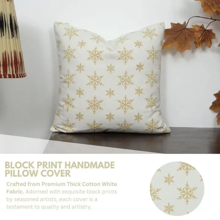 Classic Handmade  Block Print Thick Cotton White Pillow Cover - Sparkle