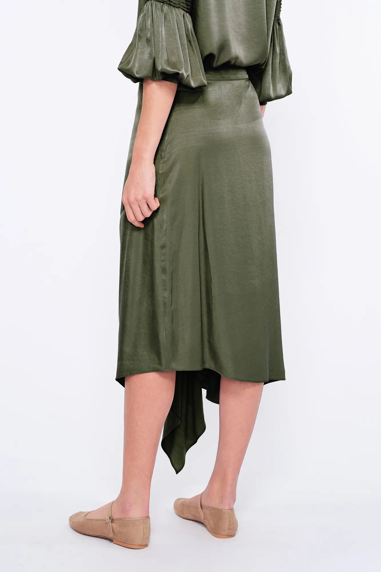 Olenka Asymmetric Ruched Skirt | Olive