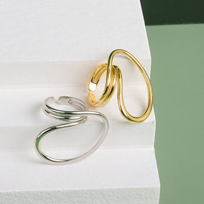 Silver Color Geometric Multilayer Zircon Open Ring Female Fashion Retro Unique Design High Quality Jewelry Gift