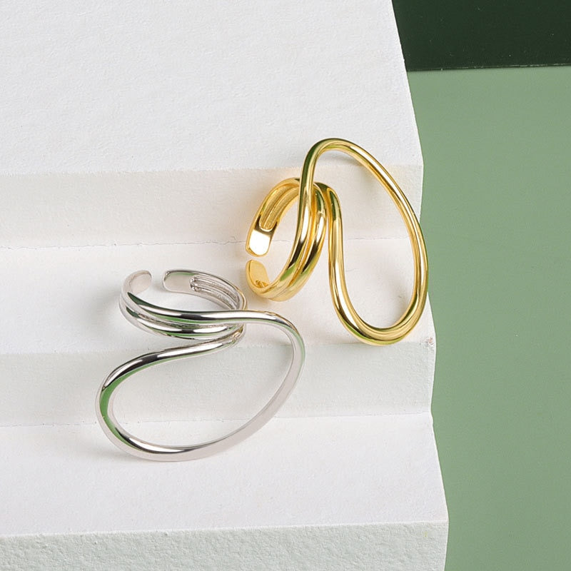 Silver Color Geometric Multilayer Zircon Open Ring Female Fashion Retro Unique Design High Quality Jewelry Gift