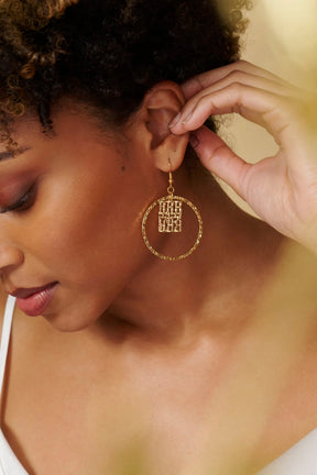 Gold Square Hammered Hoop Earrings