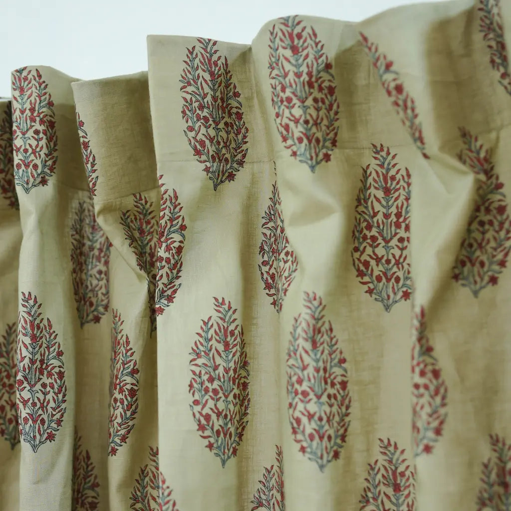 Handmade Vatika Floral Block Print Linen Curtain
