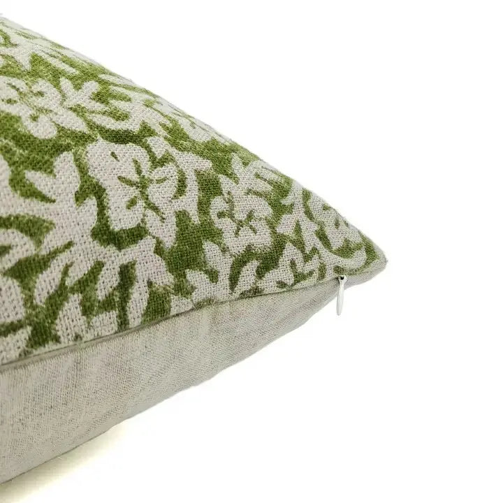 Floral Block Print Thick Linen Room Pillow Cover -Nidhivan