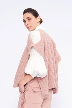 Chelsea Openwork Alpaca Poncho | Rose Melange