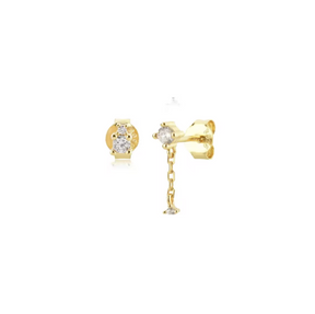 Gold Asymmetrical Earring Pave Set