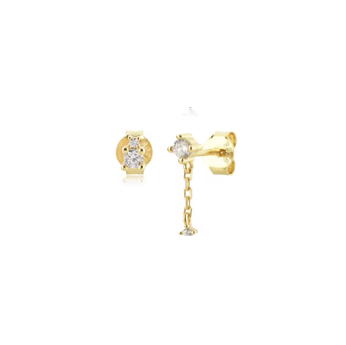 Gold Asymmetrical Earring Pave Set