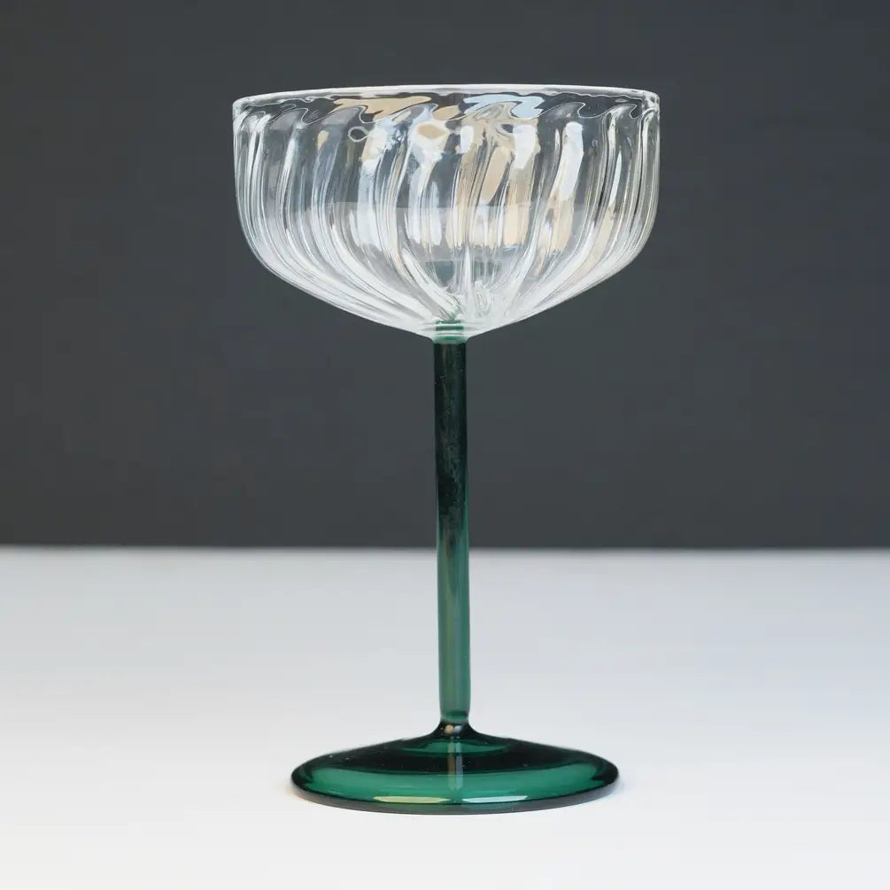 Swirl Cocktail Glass -Clear & Green,  4 x 6.5 Inches (Set of 2)