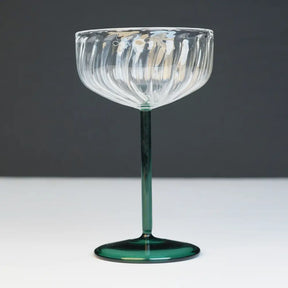 Swirl Cocktail Glass -Clear & Green,  4 x 6.5 Inches (Set of 2)
