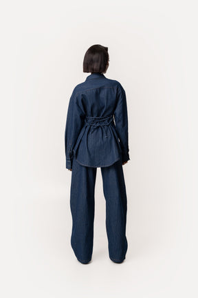 Denim Pinstripe RUE Button Up Shirt