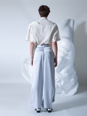 Silvery Satin Glancing Drape Pants