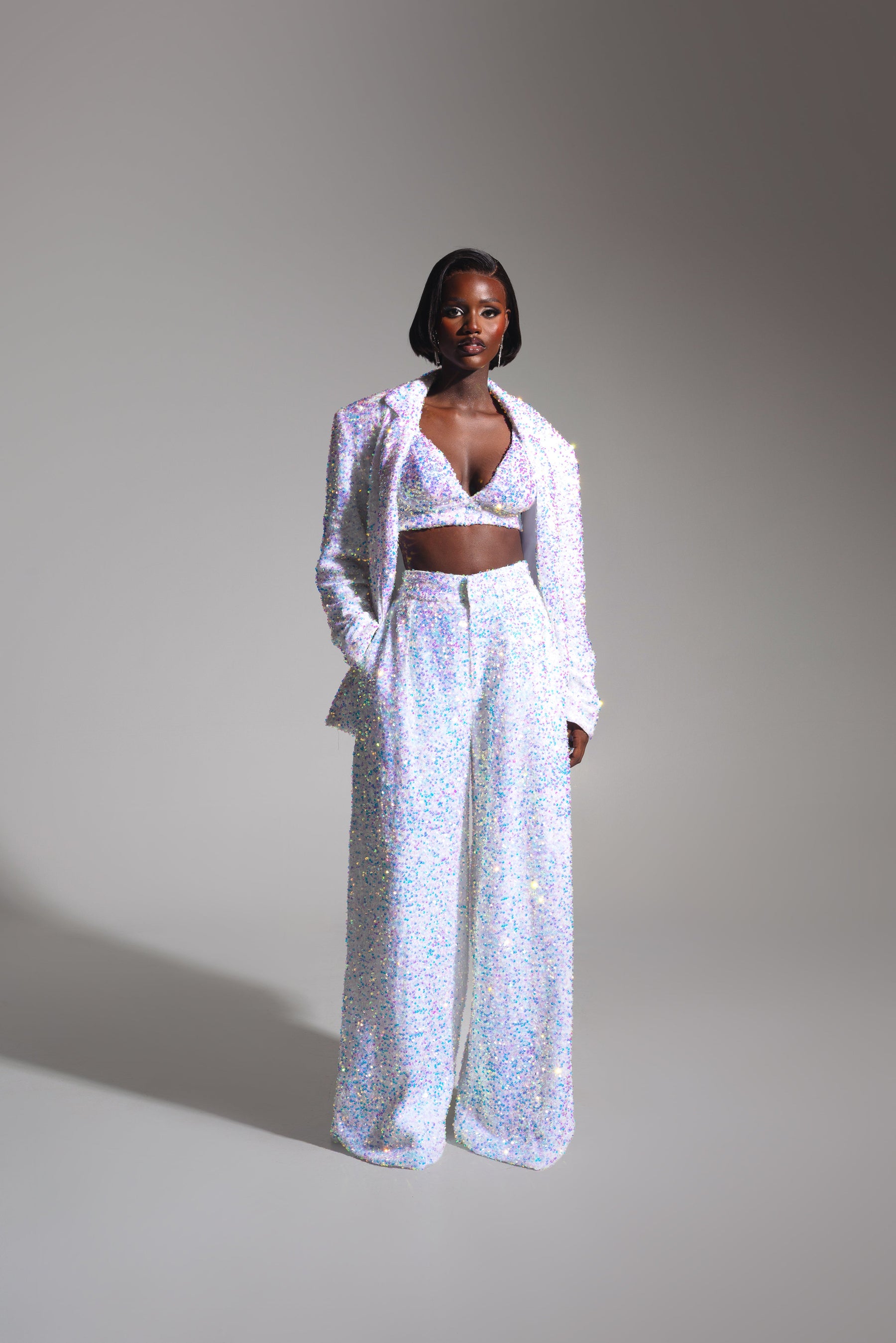 LIZA Sequin Bra Top in PEARL