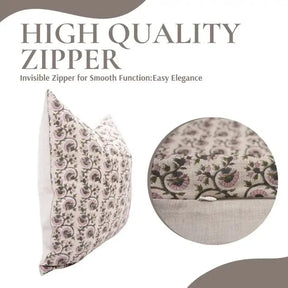 Decorative Hand-Carved Hand Block Printed Design Pure Linen Pillow Cover- Gul Naaz