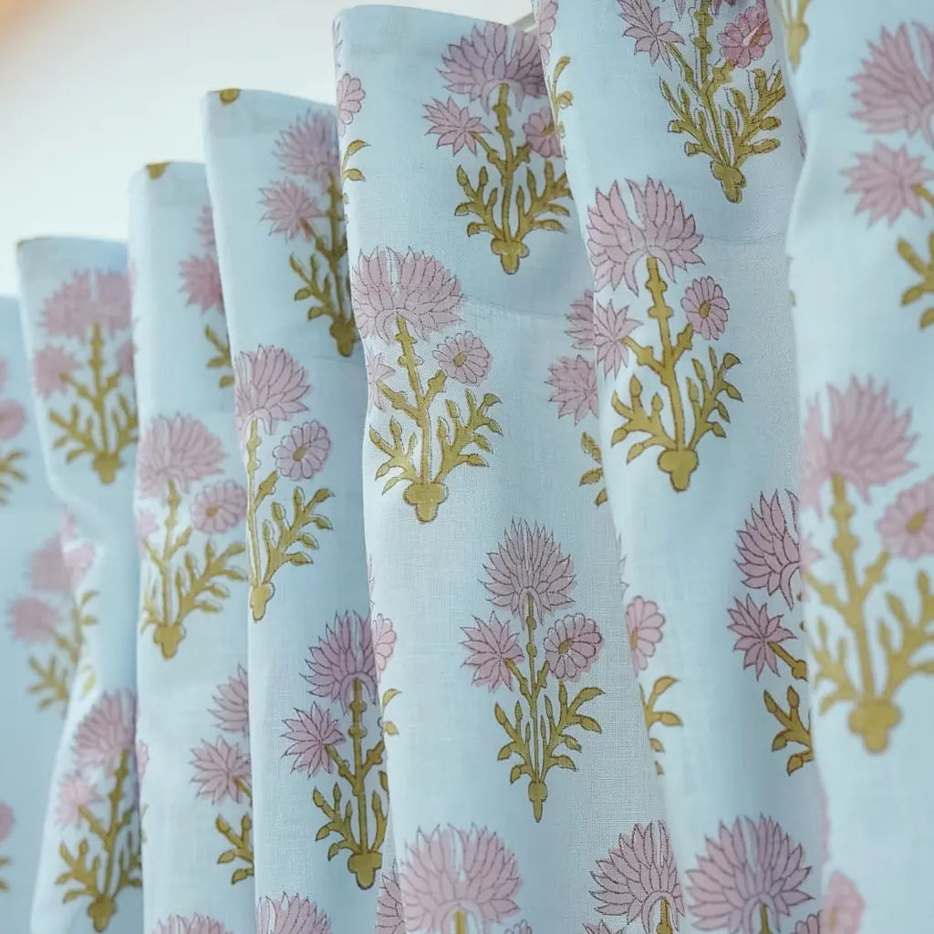 Juhi Boho Handmade Floral Block Print Linen Curtains