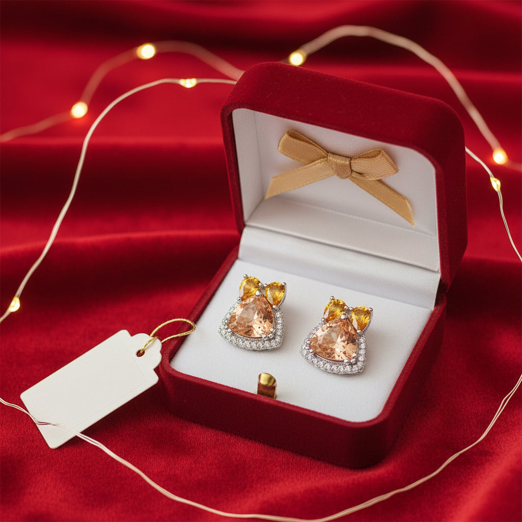 Champagne Trillion & Pear Cut Silver Earrings