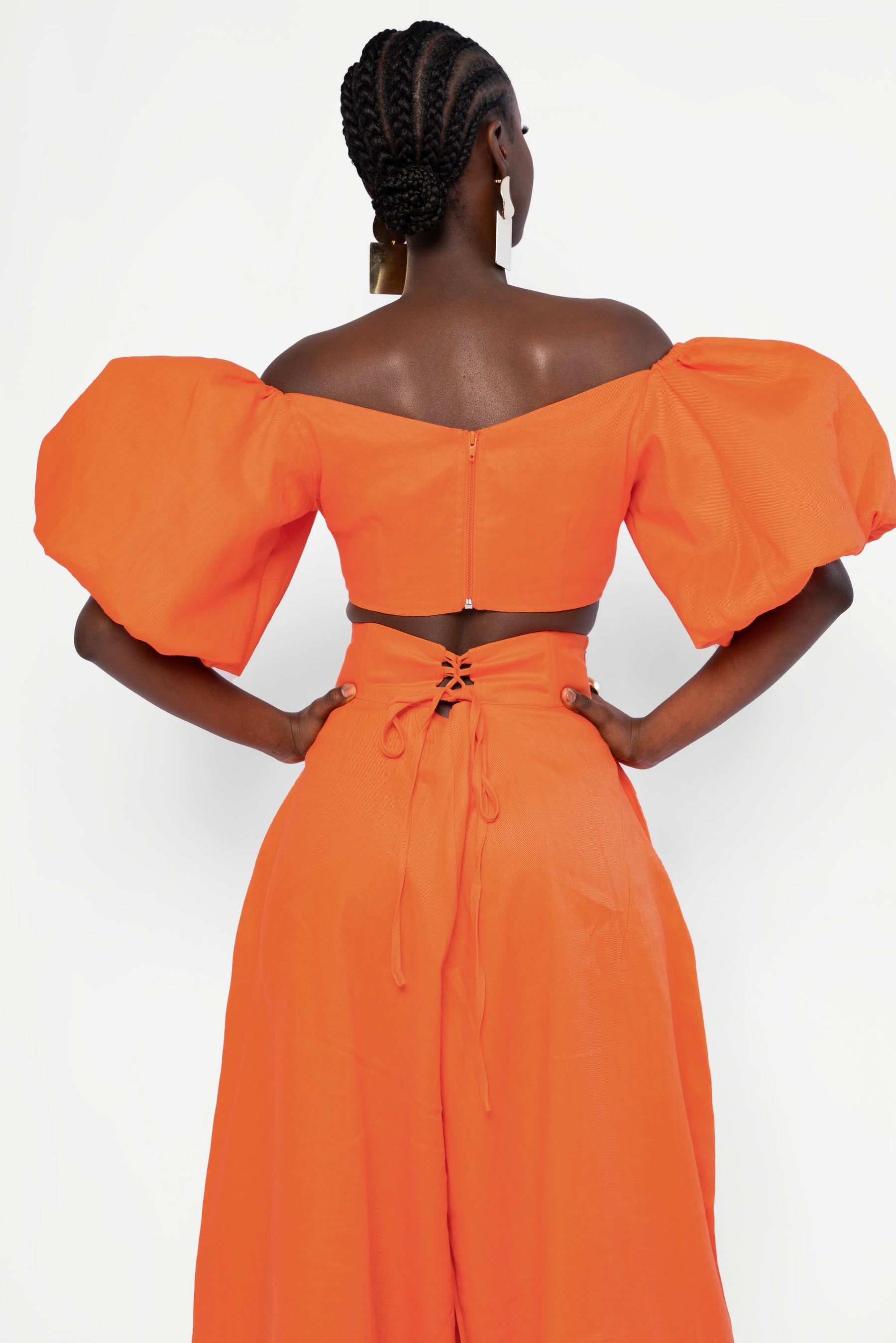 Linen KIARA Wide Leg Pants in Orange