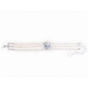 Ìdòlá Triple-Strand Pearl Bracelet with Sapphire-Eyed Mask