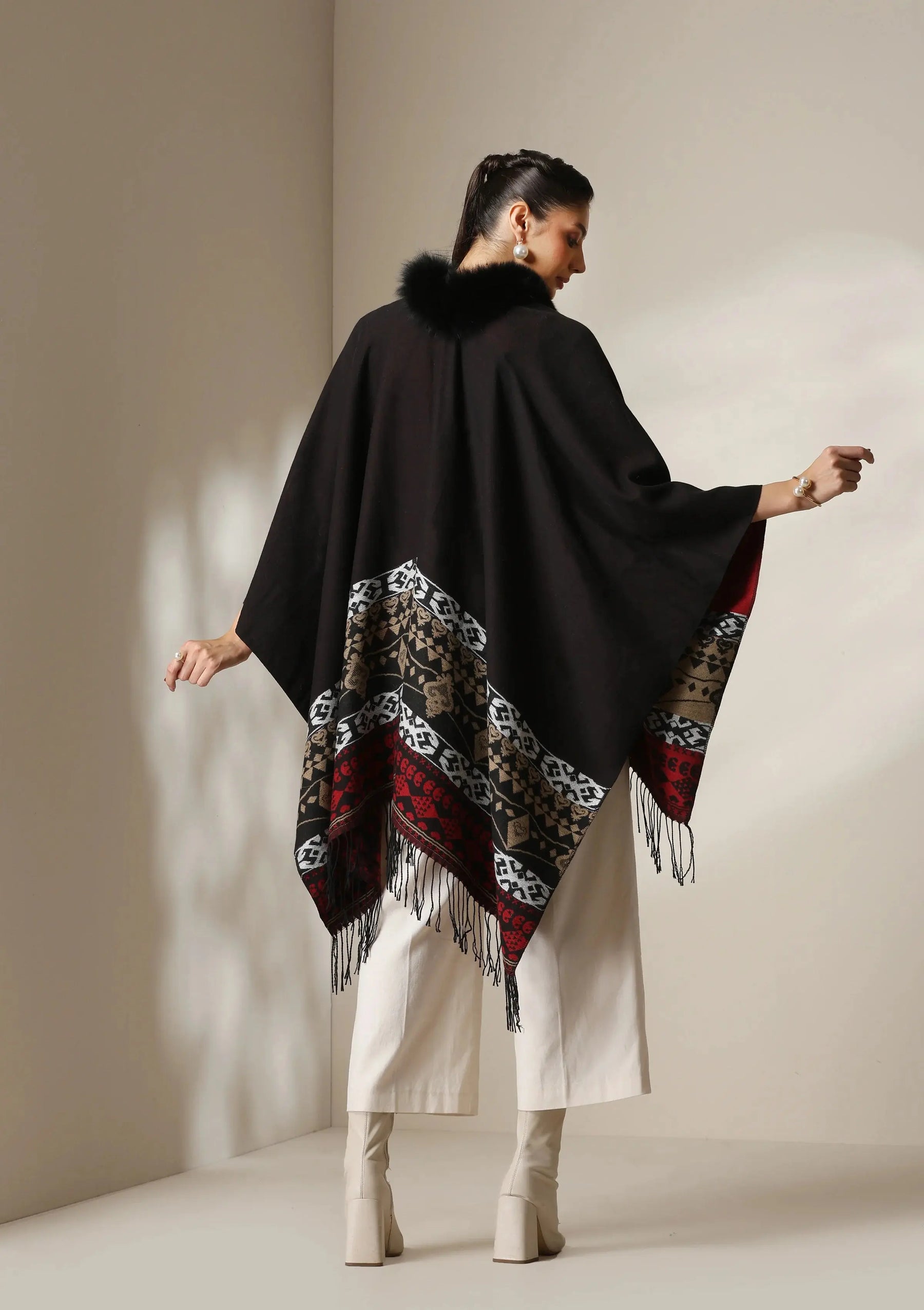 Dusala Crimson Luxe Vegan Fur Cape