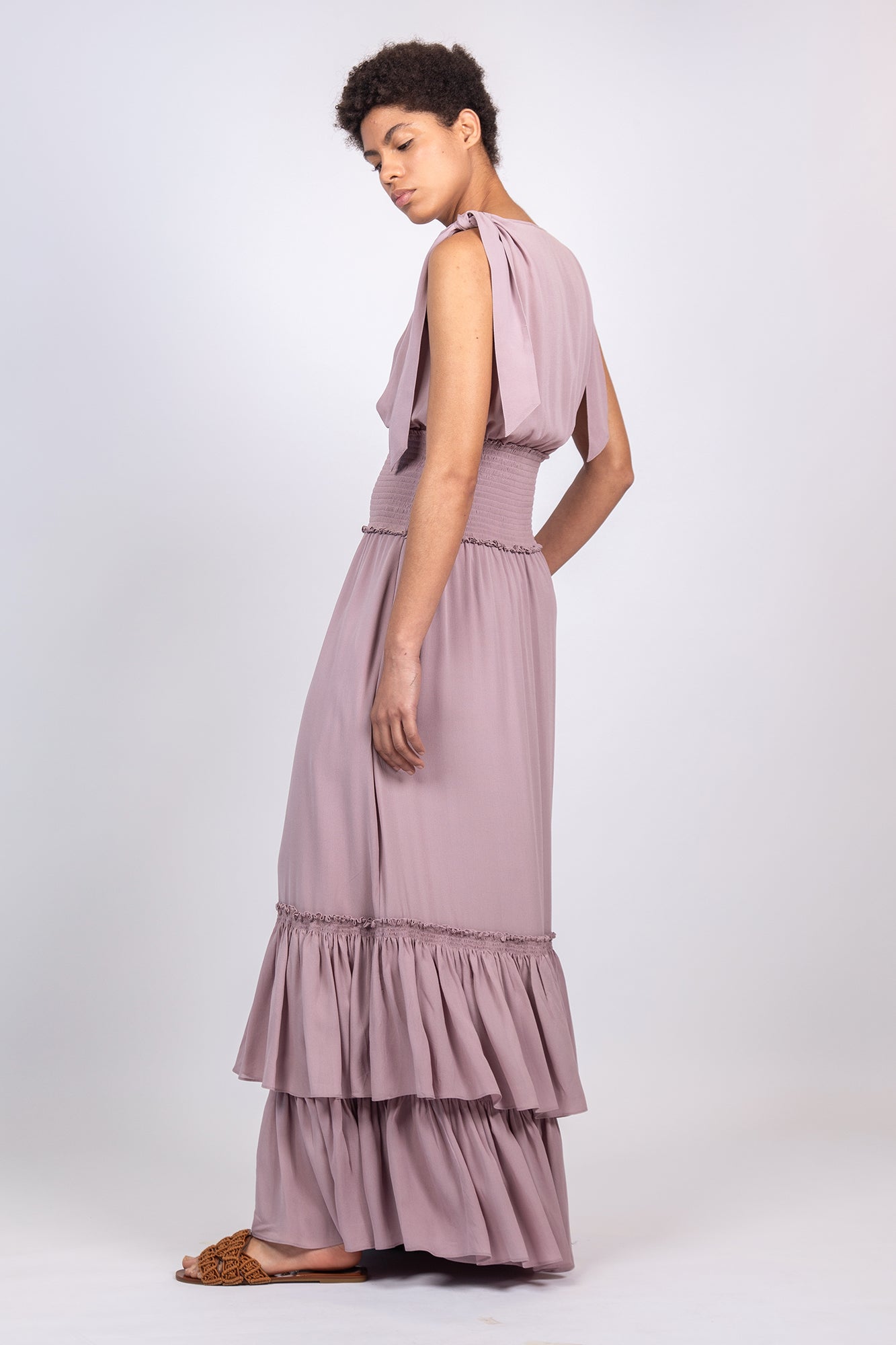 Ebrill Silk Ruffle Dress | Lilac
