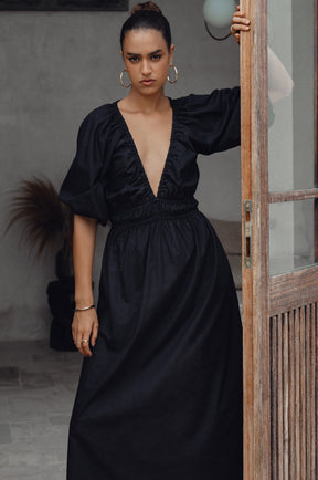 Kezas Cotton Maxi Dress - Black