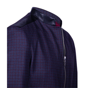Purple checkered blazer with synthetic collar