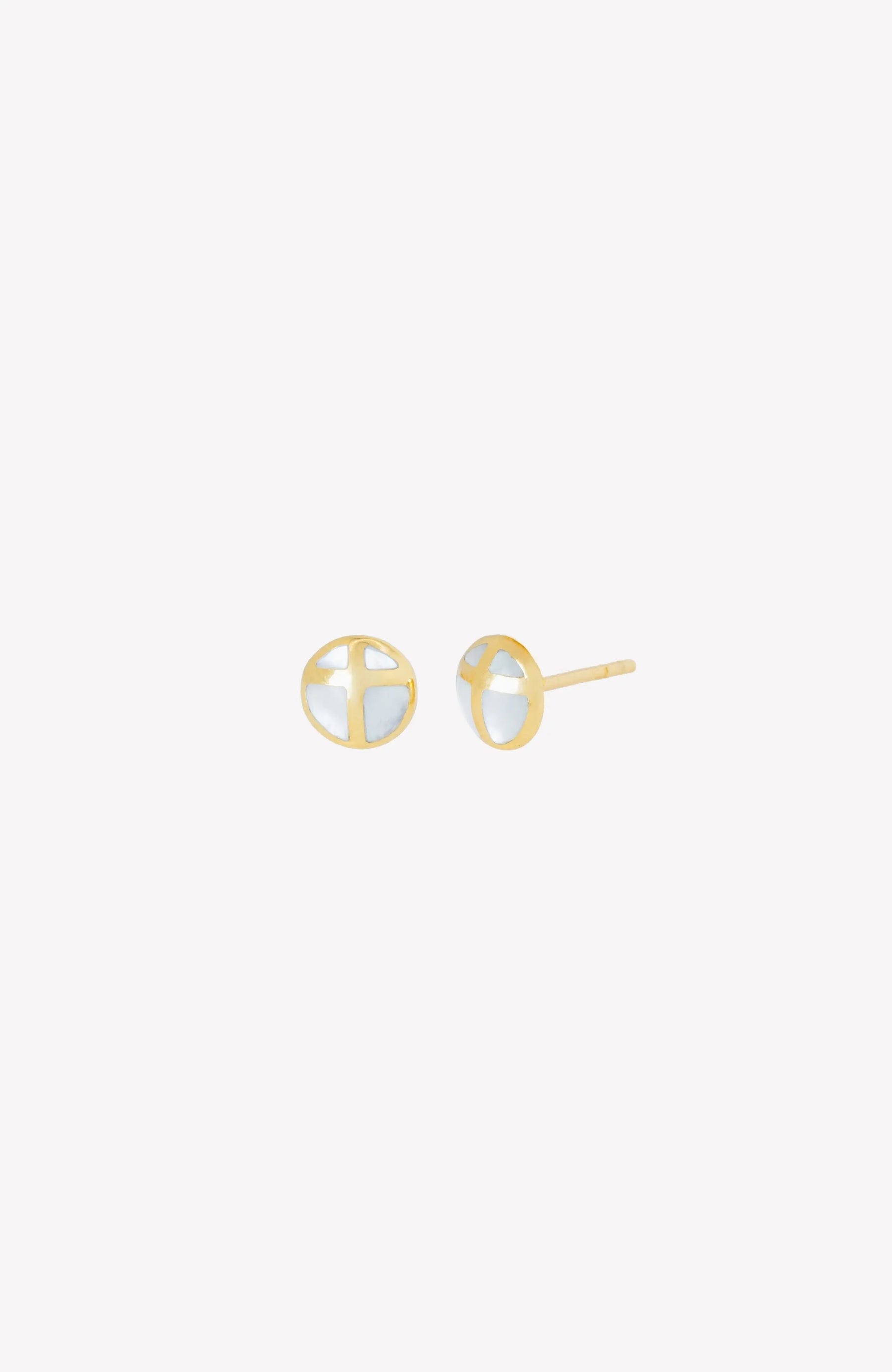 Mother Of Pearl Cross Dome Stud Earrings