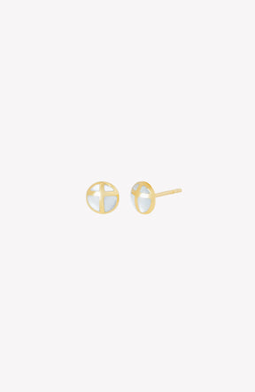 Mother Of Pearl Cross Dome Stud Earrings