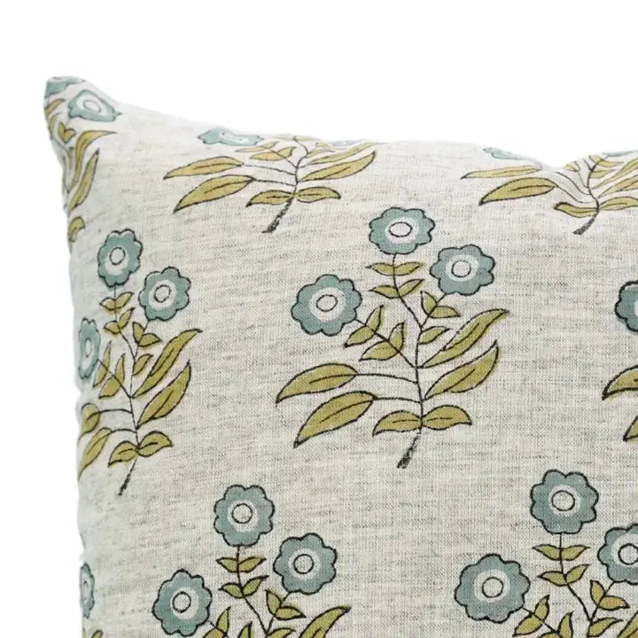 Floral Hand Block Printed Viscose Linen Pillow Cover - Neha