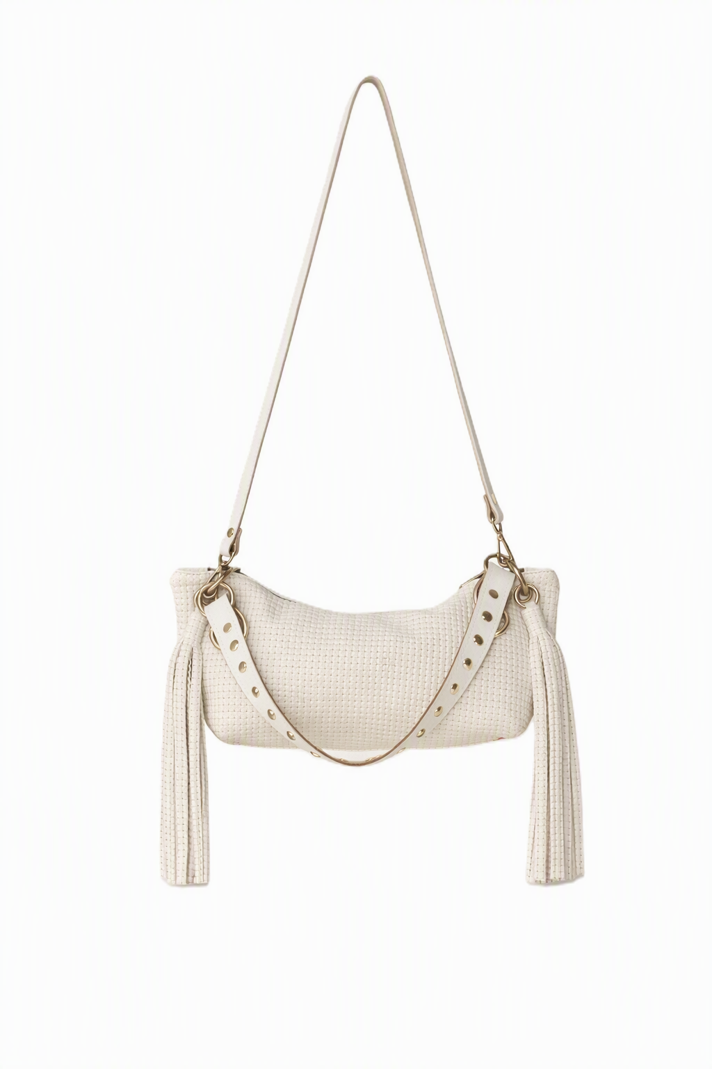 Blair Cream Embossed Leather Shoulder Bag