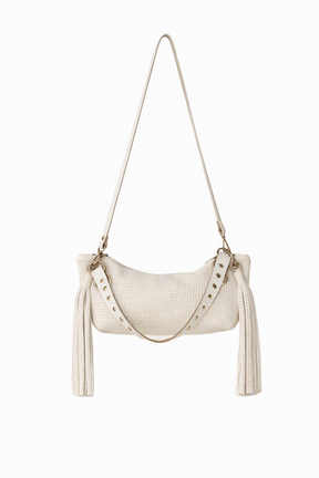 Blair Cream Embossed Leather Shoulder Bag