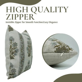 Ethnic Hand Block Printed Thick Linen Pillow Cover- Morpankh Border