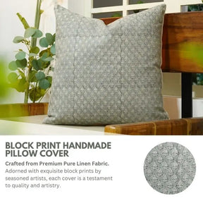 Floral Design Handmade Block Print Pure Linen Cushion Cover - Riva