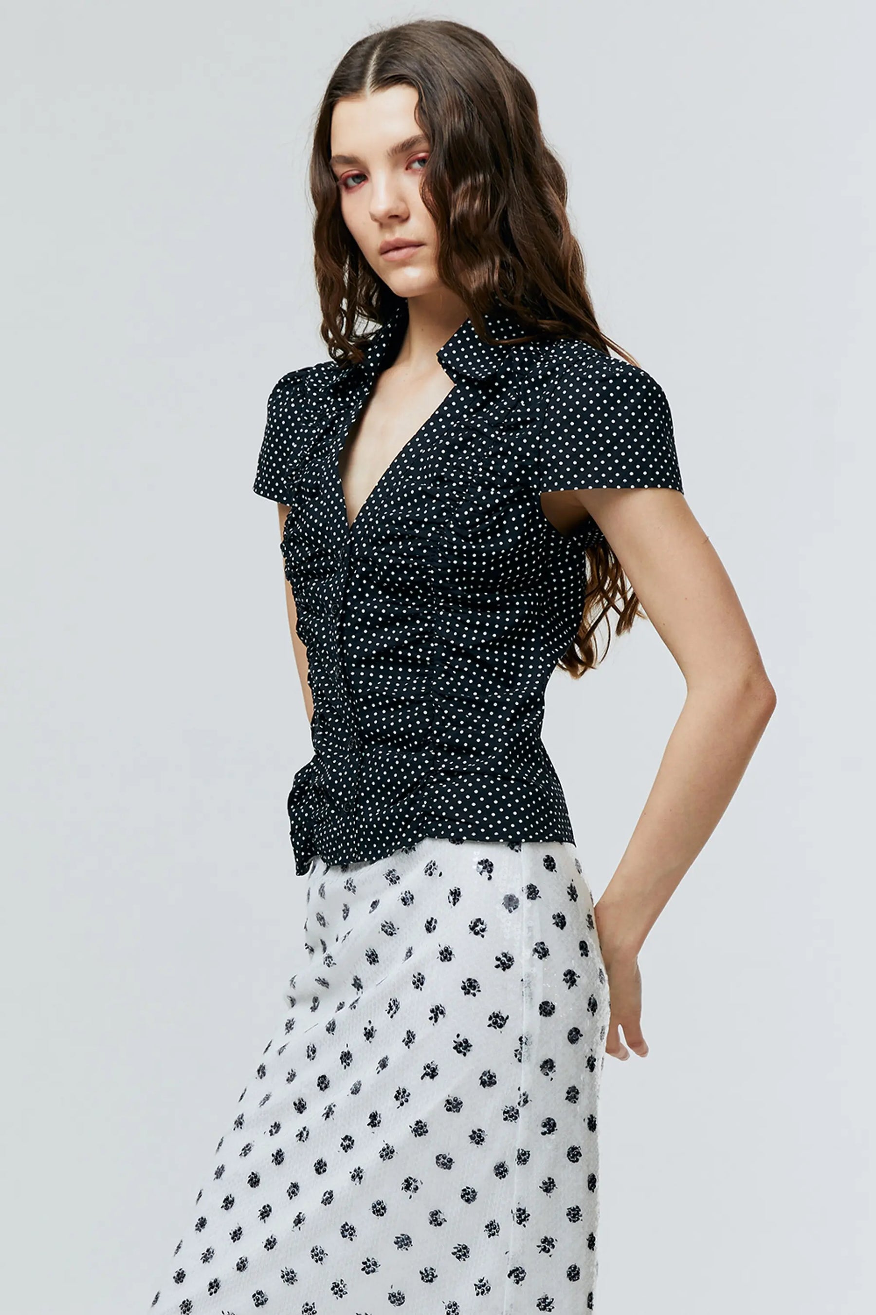 MARIELLE POLKADOT RUCHED BLOUSE
