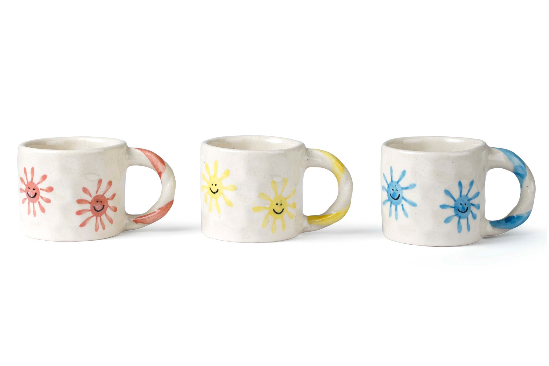 Handcrafted Yellow Sun Ceramic Mug - 2.5 x 3 Inches - Set of 4