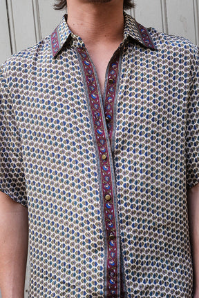 Embossed Botanical Short Sleeve Crepe Shirt