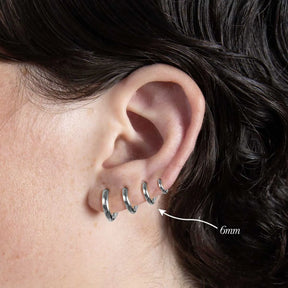 Silver Six Mm Huggie Hoop Earring