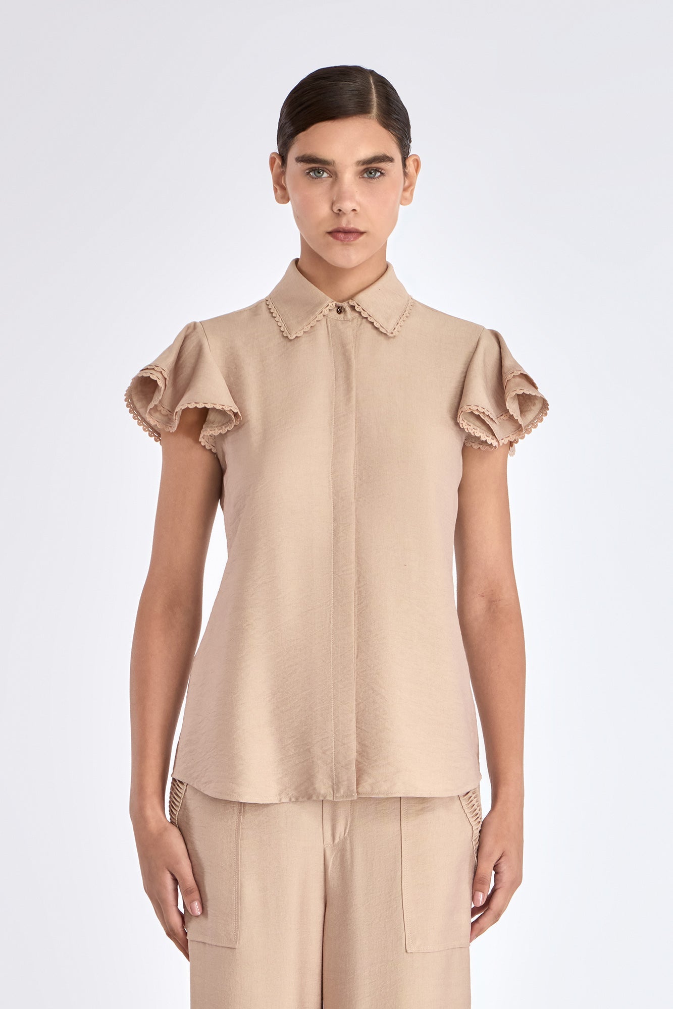 Clark Ruffle Sleeve Blouse | Nude
