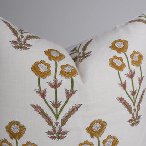 Boho Floral Block Print Pure Linen Pillow Cover - Amitabh