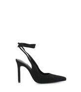 Sleek Black Suede Ankle Strap Heels Tale